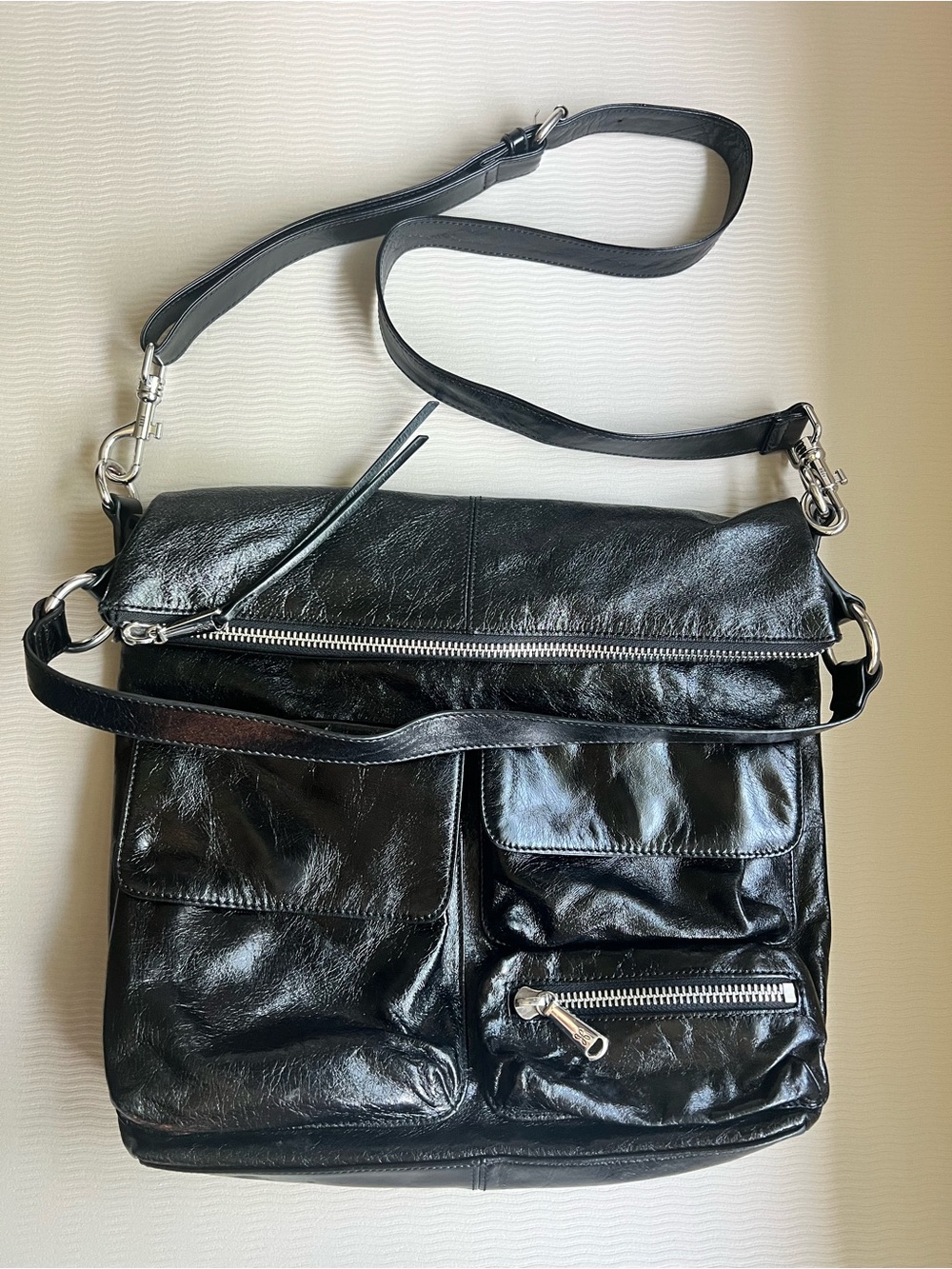 HOBO Genuine Leather Multi-Pocket Crossbody/Shoulder Bag — Black — NWOT